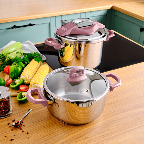 Ensemble d'autocuiseurs Karaca Perfect 4 + 6 L, rose