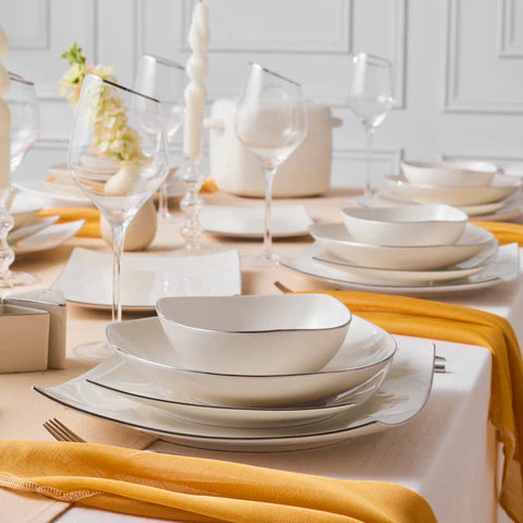 Karaca Square Bone Lucia Service De Table 60 Pièces Pour 12 Personnes – Or