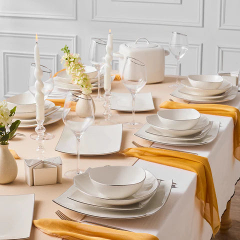 Karaca Square Bone Lucia Service De Table 60 Pièces Pour 12 Personnes – Or