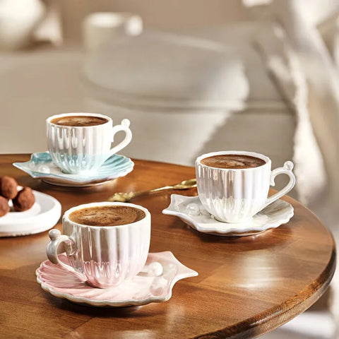 Karaca Huître Ensemble De Tasses À Café En Porcelaine Pour 2 Personnes Blanc 90 Ml