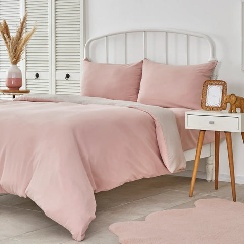 KH POWDER PINK & BEIGE DUVET COVER SET (
