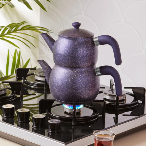 Théière et bouilloire Karaca Biogranit Steel Plus avec poignées en bakélite, violet