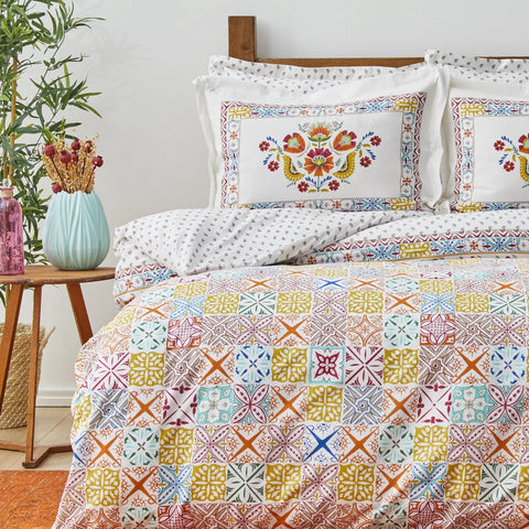 Parure de lit Karaca Home Lumina avec housse de couette 100 % coton pour lit double, jaune