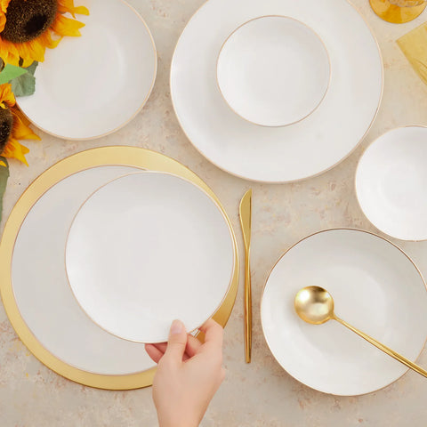 Service de table en porcelaine Karaca Alicia pour 6 personnes, 24 pièces rondes, doré
