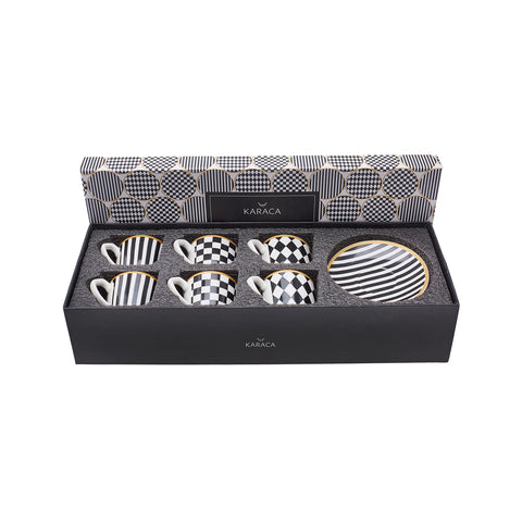 Coffret de tasses à expresso Karaca Chekers pour 6 personnes, 80 ml