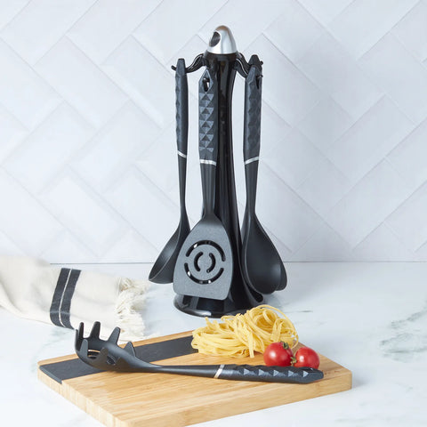Ensemble d'ustensiles de cuisine Karaca Daimond Gray avec support, 6 pièces