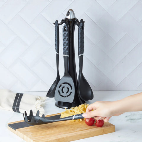 Ensemble d'ustensiles de cuisine Karaca Daimond Gray avec support, 6 pièces