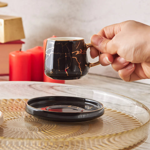 Coffret de tasses à café Karaca Marble pour 2 personnes, 80 ml, noir et blanc