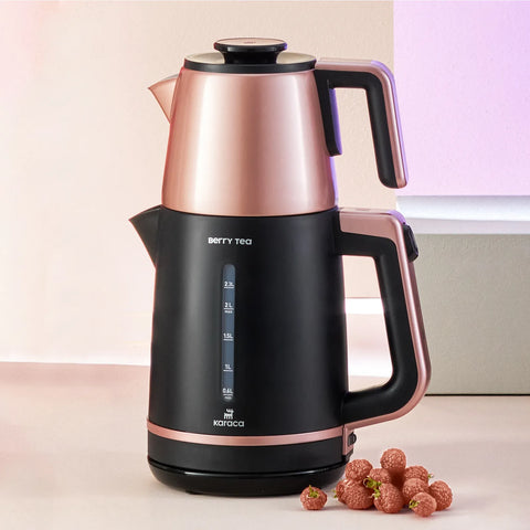 Théière avec insert en acier et bouilloire Karaca Berry Tea XL 2 en 1, couleur roseberry