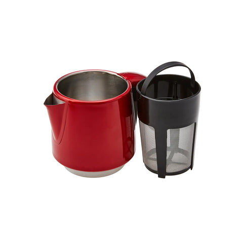 Théière Karaca Daystar 2 en 1 en acier, couleur or rouge