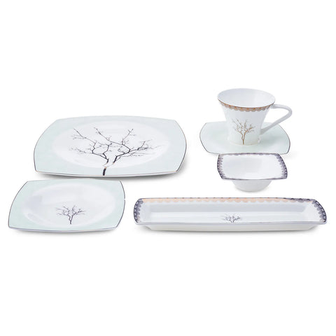 Service Petit Déjeuner Karaca Fine Pearl Banyan pour 6 personnes, 26 pièces carrées/rectangulaires