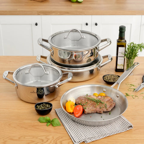 Ustensile de cuisson Karaca 3Ply Power Steel en acier 316+ avec fond en nid d’abeille, 24 cm, 4,6 L