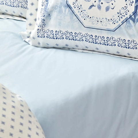 Parure de lit Karaca Home Amelia avec drap housse élastique et housse de couette 100 % coton pour lit simple, bleu