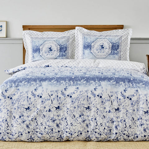 Parure de lit Karaca Home Amelia avec drap housse élastique et housse de couette 100 % coton pour lit simple, bleu