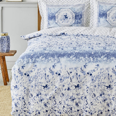 Parure de lit Karaca Home Amelia avec drap housse élastique et housse de couette 100 % coton pour lit simple, bleu