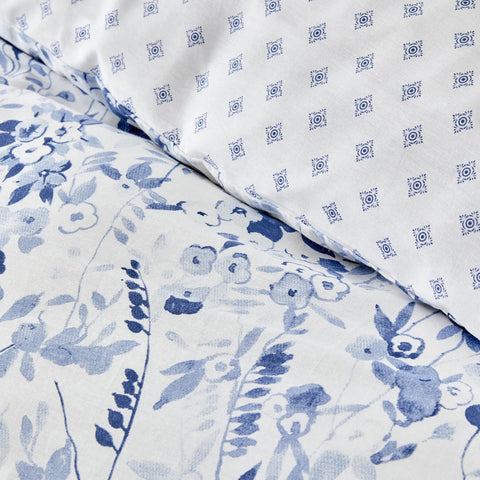 Parure de lit Karaca Home Amelia avec drap housse élastique et housse de couette 100 % coton pour lit simple, bleu