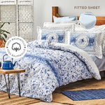 Parure de lit Karaca Home Amelia avec drap housse élastique et housse de couette 100 % coton pour lit simple, bleu