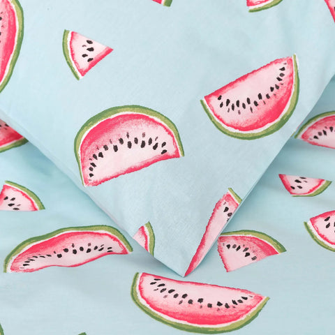 Parure de lit Sarah Anderson Watermelon avec taie d’oreiller et housse de couette 100 % coton pour lit simple, bleu