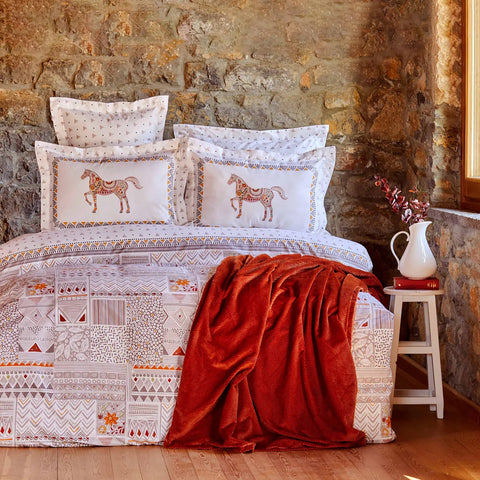 Parure de lit Karaca Home Halig avec housse de couette 100 % coton pour lit 2 personnes et couverture offerte