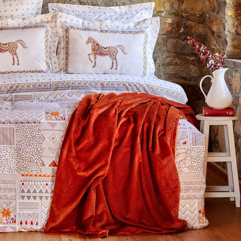 Parure de lit Karaca Home Halig avec housse de couette 100 % coton pour lit 2 personnes et couverture offerte
