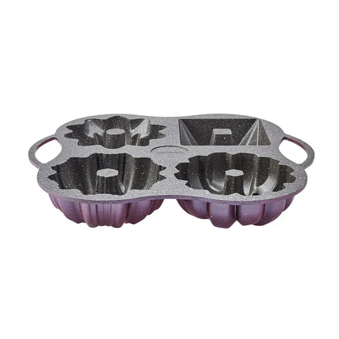 Moule à Gâteau Bundt Décoratif Karaca Cake Pro en Fonte d'Aluminium, 4 Pièces, 28 cm x 35 cm, Rose
