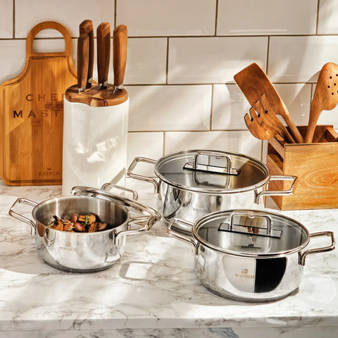 Batterie de cuisine Karaca Arya en acier taille moyenne, 6 pièces