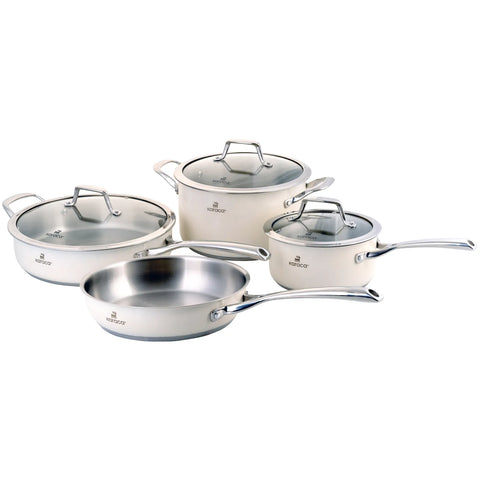 Batterie de cuisine Karaca en acier inoxydable, 7 pièces, couleur crème