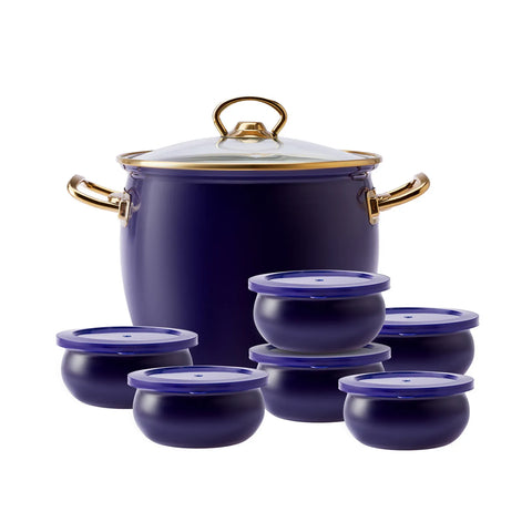 Yaourtière Karaca Retro en émail, 8 pièces, bleu marine