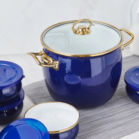 Yaourtière Karaca Retro en émail, 8 pièces, bleu marine