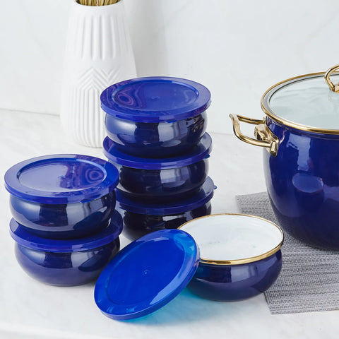Yaourtière Karaca Retro en émail, 8 pièces, bleu marine