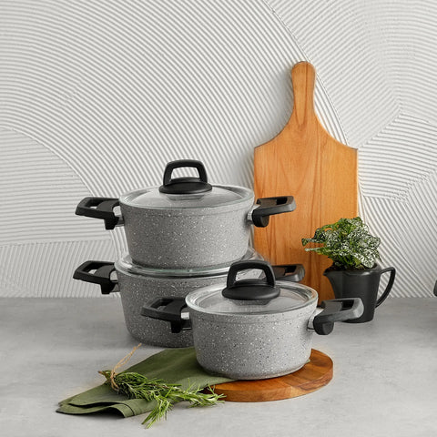 Batterie de cuisine Karaca Hira Biogranit taille moyenne, 6 pièces, gris