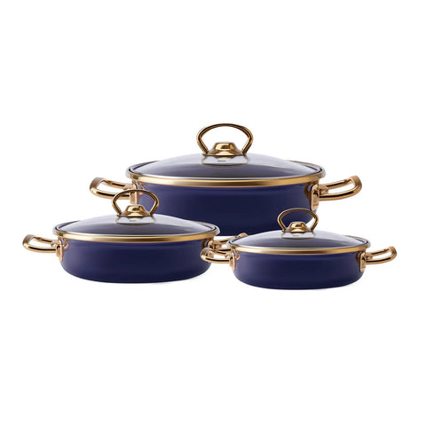 Batterie de cuisine Karaca Piraye en émail, 3 pièces, bleu marine