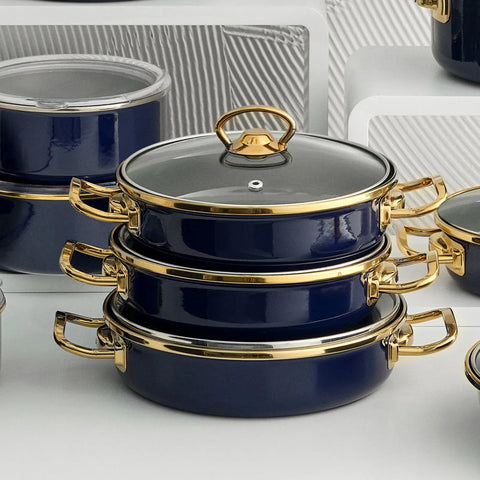 Batterie de cuisine Karaca Piraye en émail, 3 pièces, bleu marine