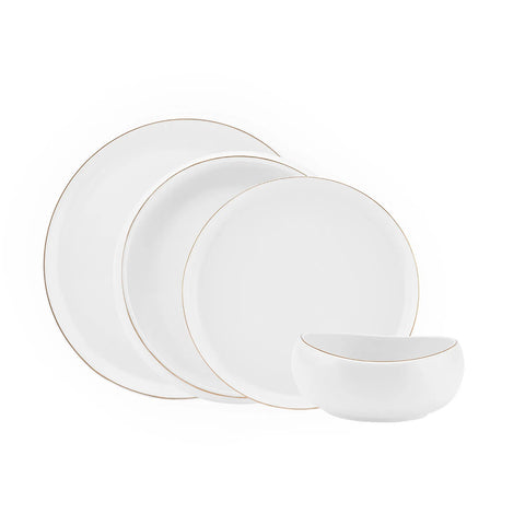 Service de table en porcelaine Karaca Streamline Hole pour 6 personnes, 24 pièces, doré 