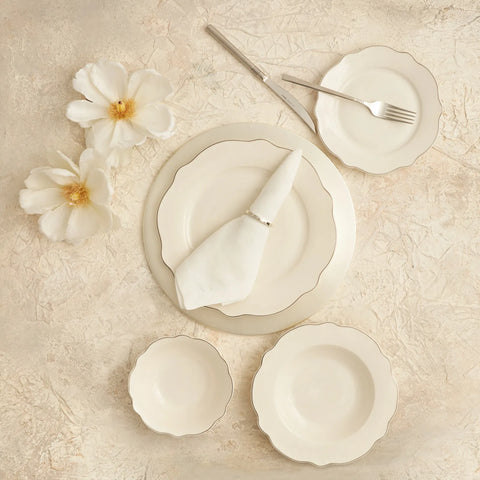 Service de table Karaca Almond Platin Line pour 6 personnes, 24 pièces, porcelaine