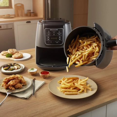 Karaca Air Cook XL 2 en 1 Airfryer parlant, noir et chrome