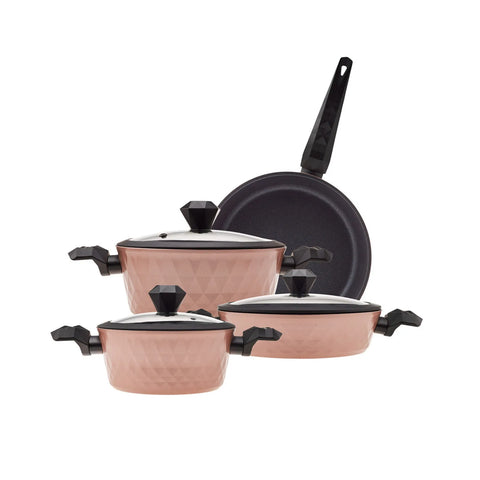 Batterie de cuisine Karaca Bio Diamond compatible induction avec poignées antibactériennes, 7 pièces, couleur or rose