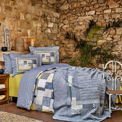 Parure de lit Karaca Home Bosa Indigo avec taies d’oreiller et housse de couette 100 % coton pour lit double