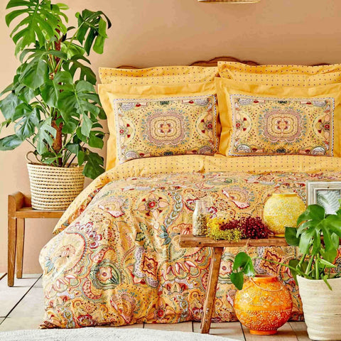 Parure de lit Karaca Home Manas Hardal Rnf avec housse de couette 100 % coton, jaune moutarde 