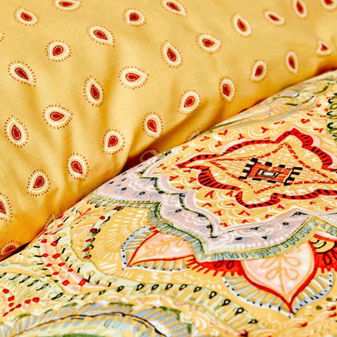 Parure de lit Karaca Home Manas Hardal Rnf avec housse de couette 100 % coton, jaune moutarde 