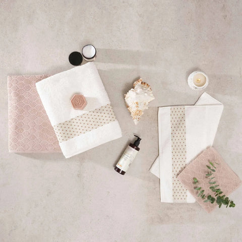 Parure de linge de bain Karaca Home Lossi 100 % coton, blanc cassé beige