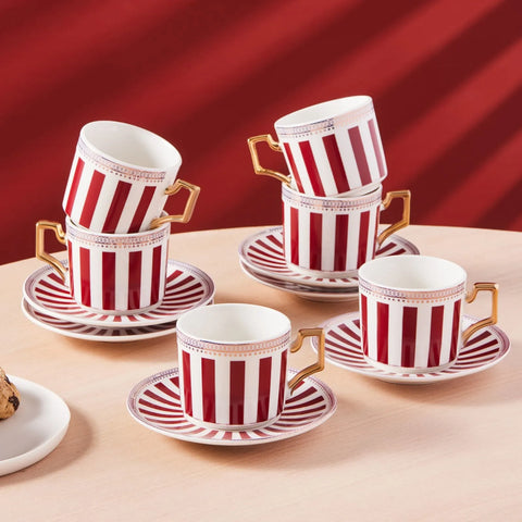 Coffret de tasses à café, Karaca Jolly Ligne en gras pour 6 personnes, rouge