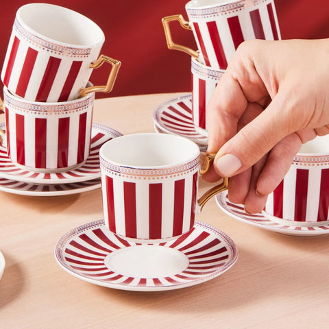 Coffret de tasses à café, Karaca Jolly Ligne en gras pour 6 personnes, rouge
