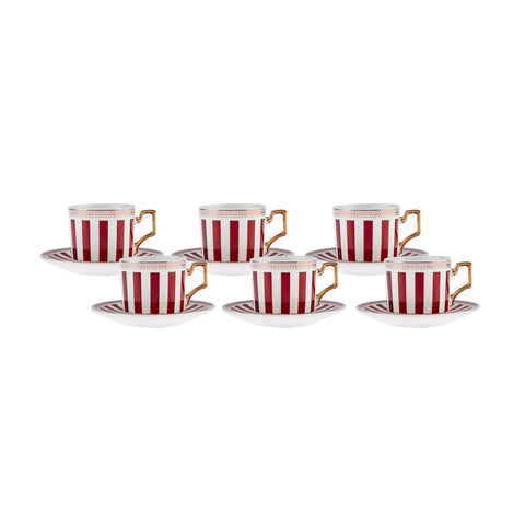 Coffret de tasses à café, Karaca Jolly Ligne en gras pour 6 personnes, rouge