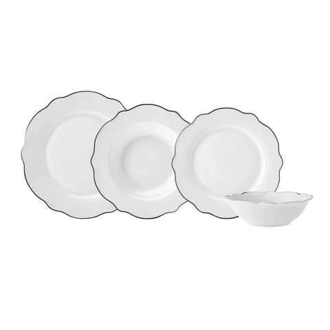 Service de table Karaca Daisy Forme de vague en platine  pour 6 personnes, 24 pièces