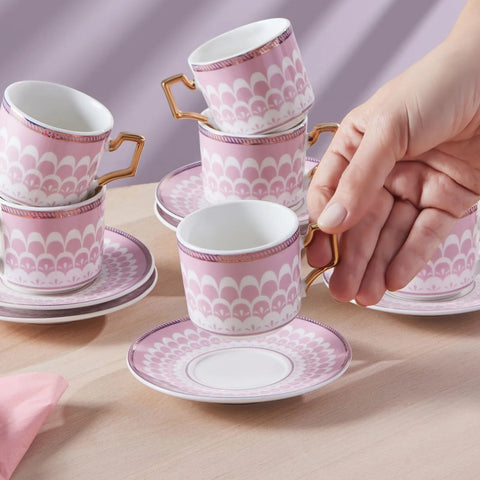 Coffret de tasses à café, Karaca Jolly pour 6 personnes, rose