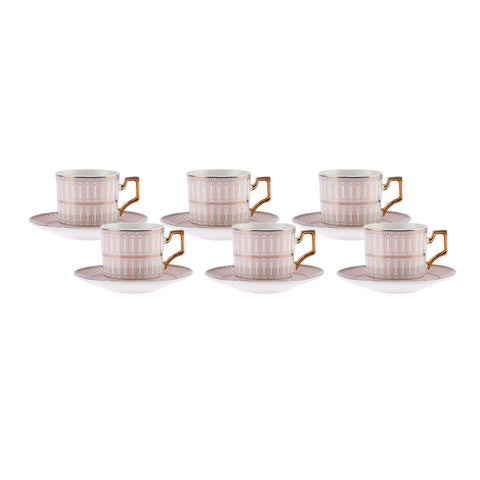 Coffret de tasses à café Karaca Jolly Double Line pour 6 personnes, 100 ml, rose