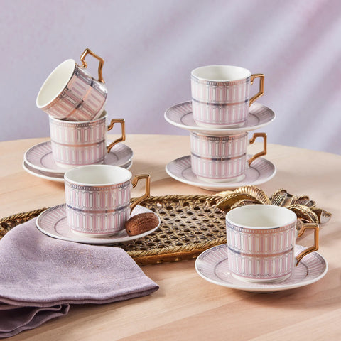 Coffret de tasses à café Karaca Jolly Double Line pour 6 personnes, 100 ml, rose