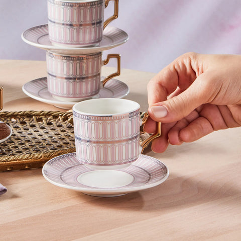 Coffret de tasses à café Karaca Jolly Double Line pour 6 personnes, 100 ml, rose