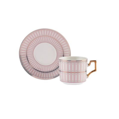 Coffret de tasses à café Karaca Jolly Double Line pour 6 personnes, 100 ml, rose